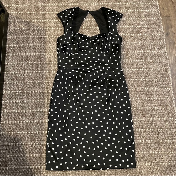 WHBM Black & White Satin Polka Dot Sheath Dress - Picture 4 of 9
